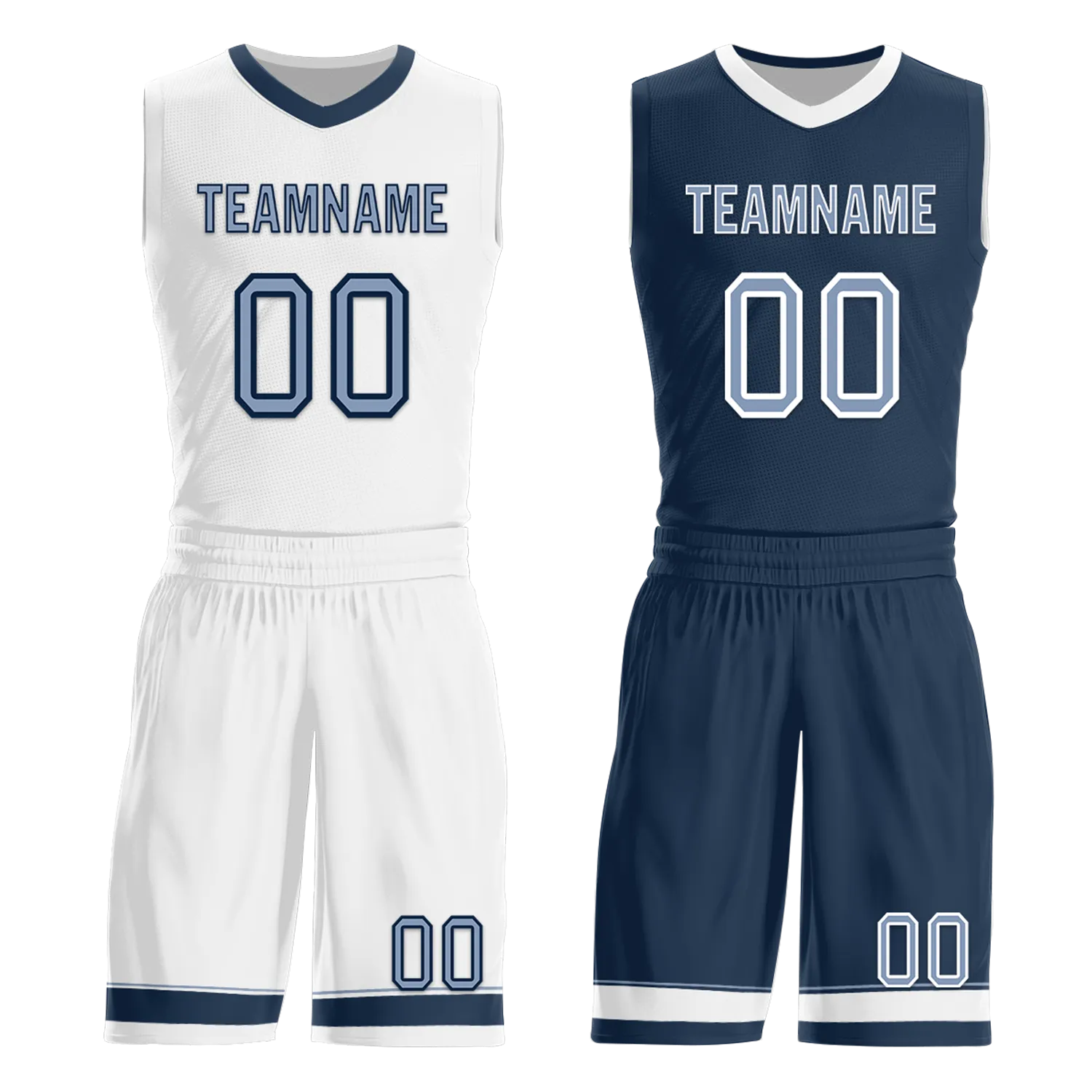 Custom White Blue Classic Style Reversible Basketball Uniform Personalized COOLMAX BBJR-D017043