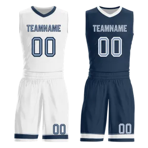 Custom White Blue Classic Style Reversible Basketball Uniform Personalized COOLMAX BBJR-D017043