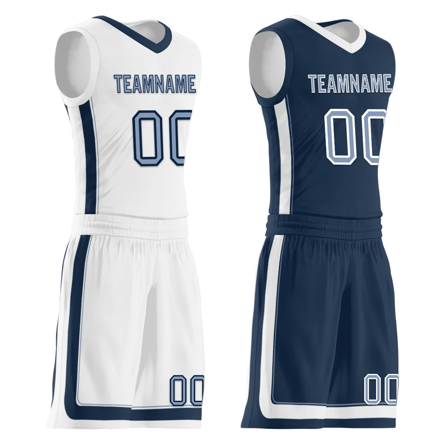 Custom White Blue Classic Style Reversible Basketball Uniform Personalized COOLMAX BBJR-D017043