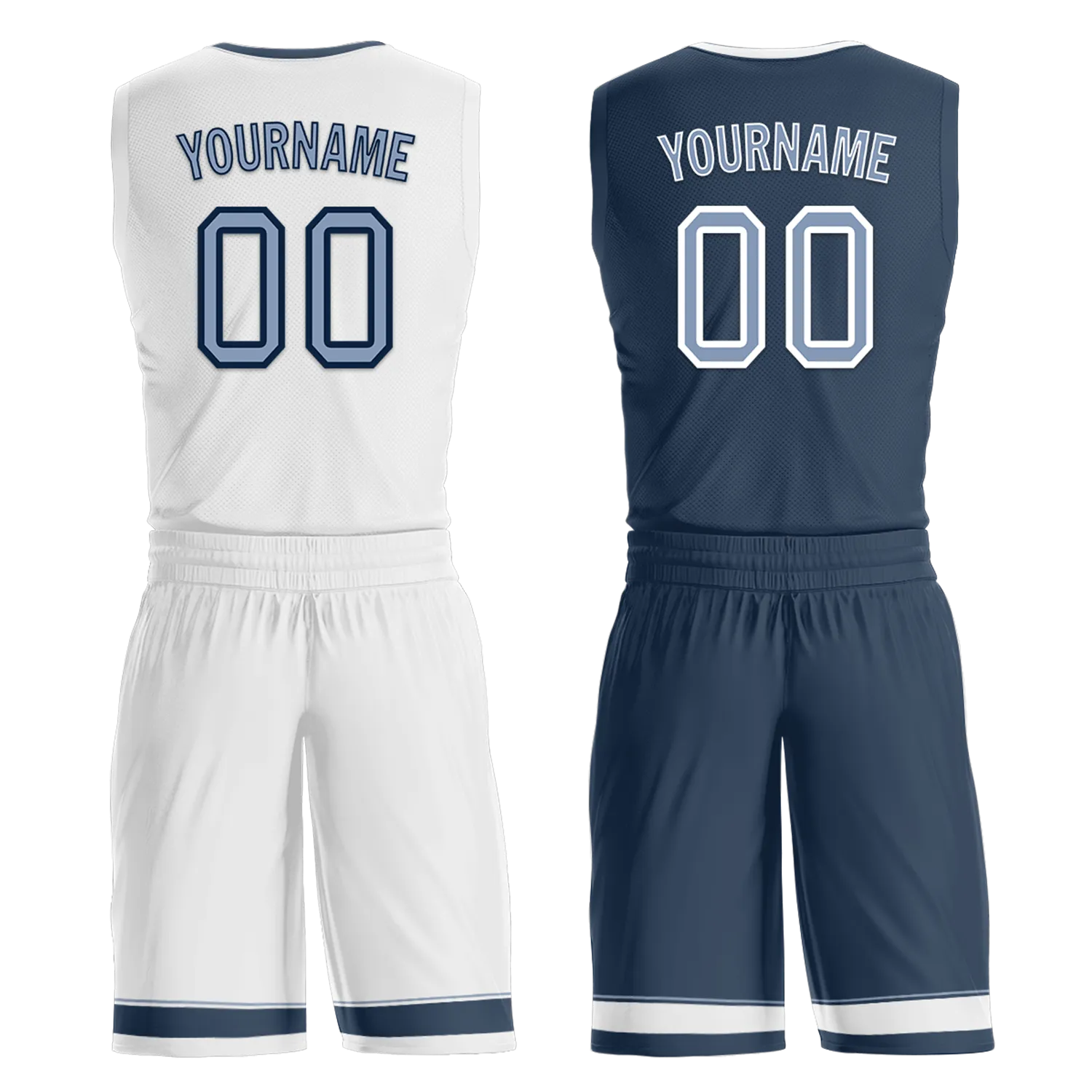 Custom White Blue Classic Style Reversible Basketball Uniform Personalized COOLMAX BBJR-D017043