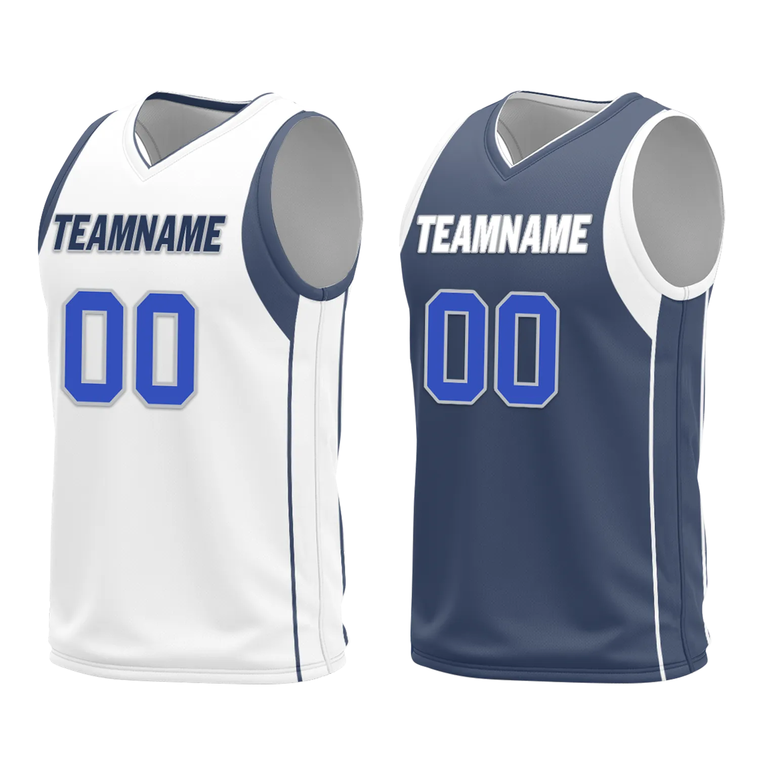 Custom White Blue Classic Style Reversible Basketball Uniform Personalized Ordinary BBJR-D017054