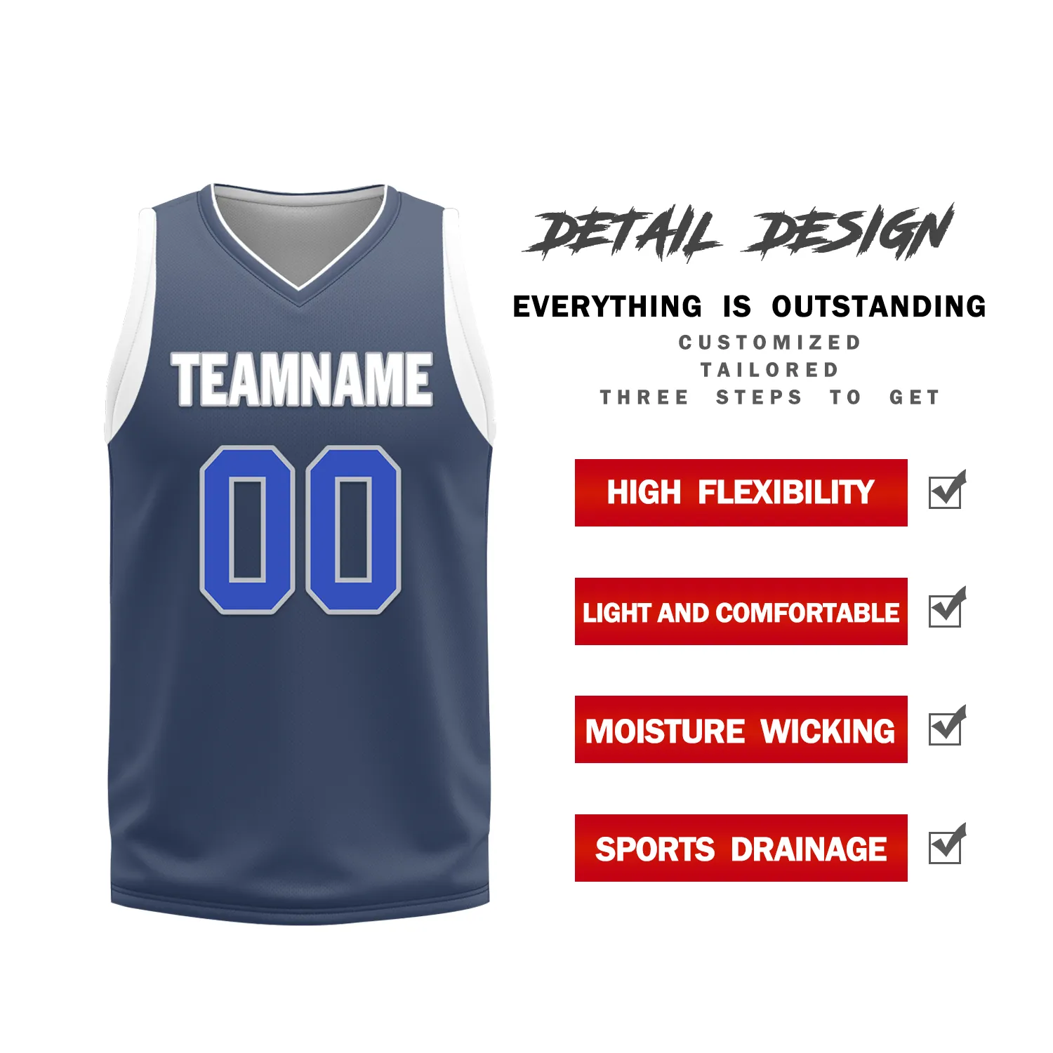 Custom White Blue Classic Style Reversible Basketball Uniform Personalized Ordinary BBJR-D017054