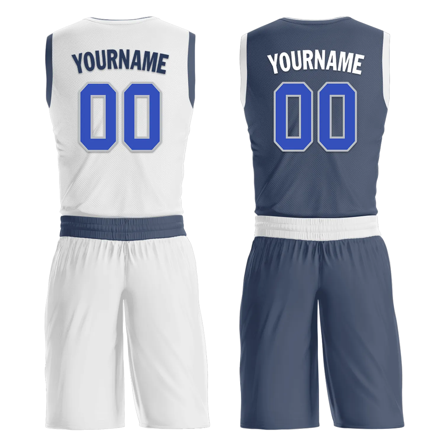 Custom White Blue Classic Style Reversible Basketball Uniform Personalized Ordinary BBJR-D017054