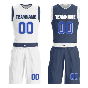 Custom White Blue Classic Style Reversible Basketball Uniform Personalized Ordinary BBJR-D017054