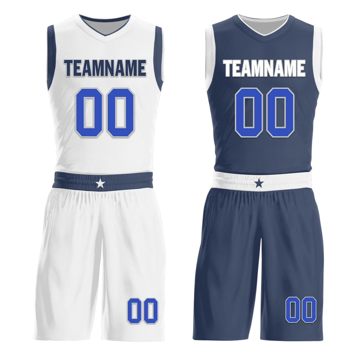 Custom White Blue Classic Style Reversible Basketball Uniform Personalized Ordinary BBJR-D017054