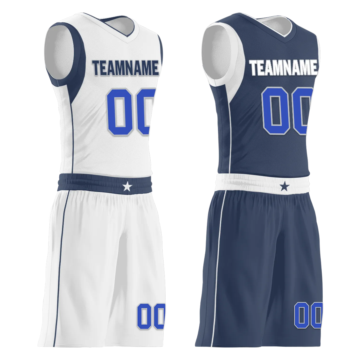 Custom White Blue Classic Style Reversible Basketball Uniform Personalized Ordinary BBJR-D017054