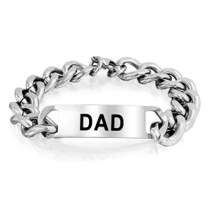 Daddy Name Plated Bike Chain DAD ID Bracelet for Men Silver Tone Stainless Steel