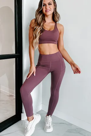 Daily Routine Two Piece Top & Leggings Set (Reddish Brown)