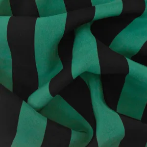 Dark Green-Black Stripe Printed Silk Faille Woven Fabric