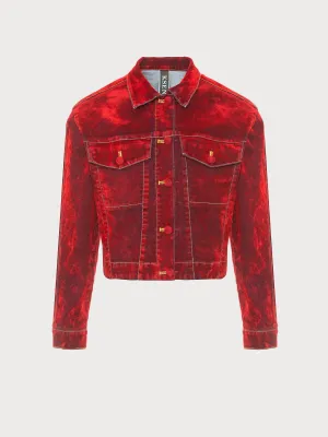 Denim Jacket Covered in Red Velours