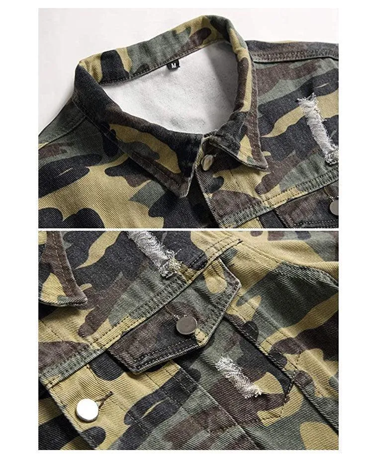 Distressed Camo Denim Jackets