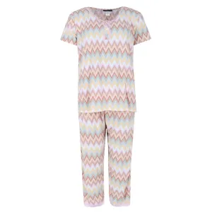 Elegant Emily Women's Plus Size Chevron Multicolor Short Sleeve Capri Set