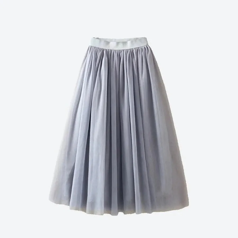 Elegant Pleated Tulle Midi Skirts