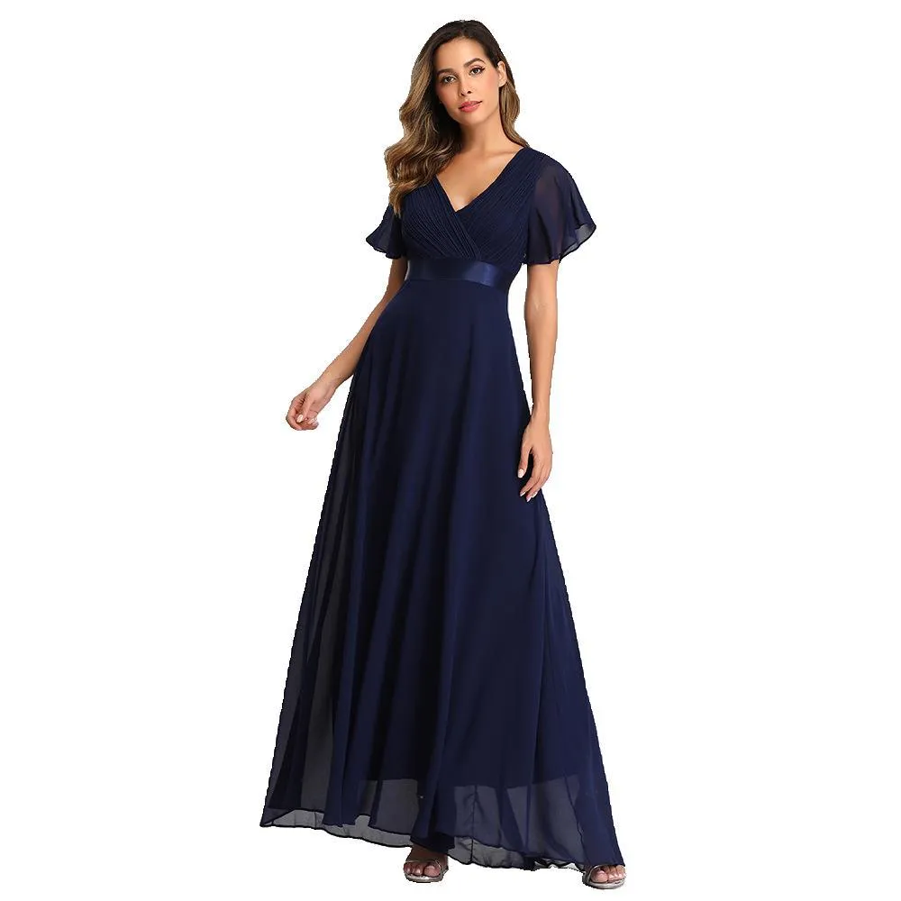 Elegant V Neck Solid Evening Dress