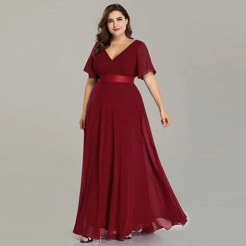 Elegant V Neck Solid Evening Dress