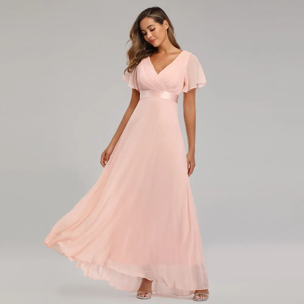 Elegant V Neck Solid Evening Dress