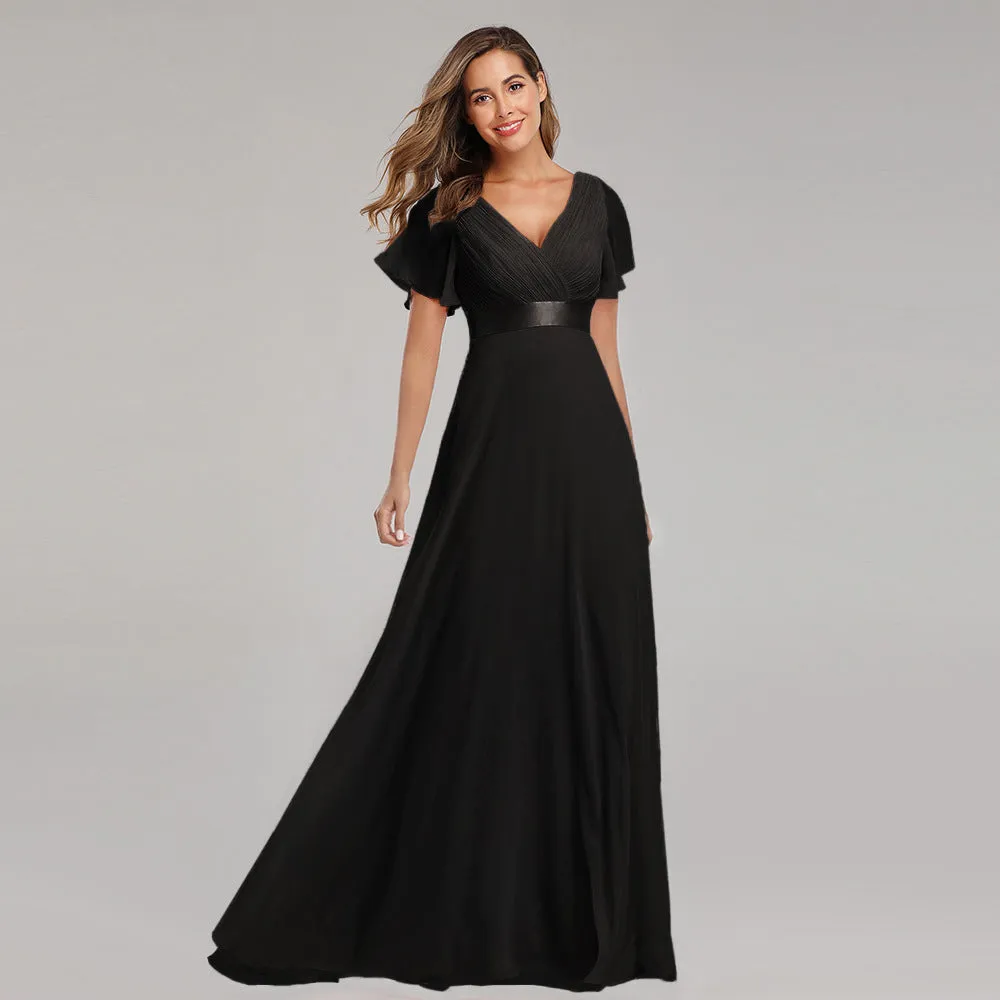 Elegant V Neck Solid Evening Dress