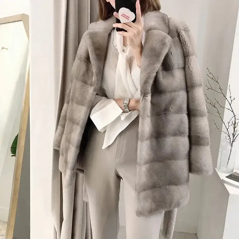 Fancy Warm Mink Fur Coat for Women