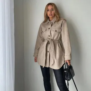 FashionSierra - Women Long Sleeves Belted Warm Jacket