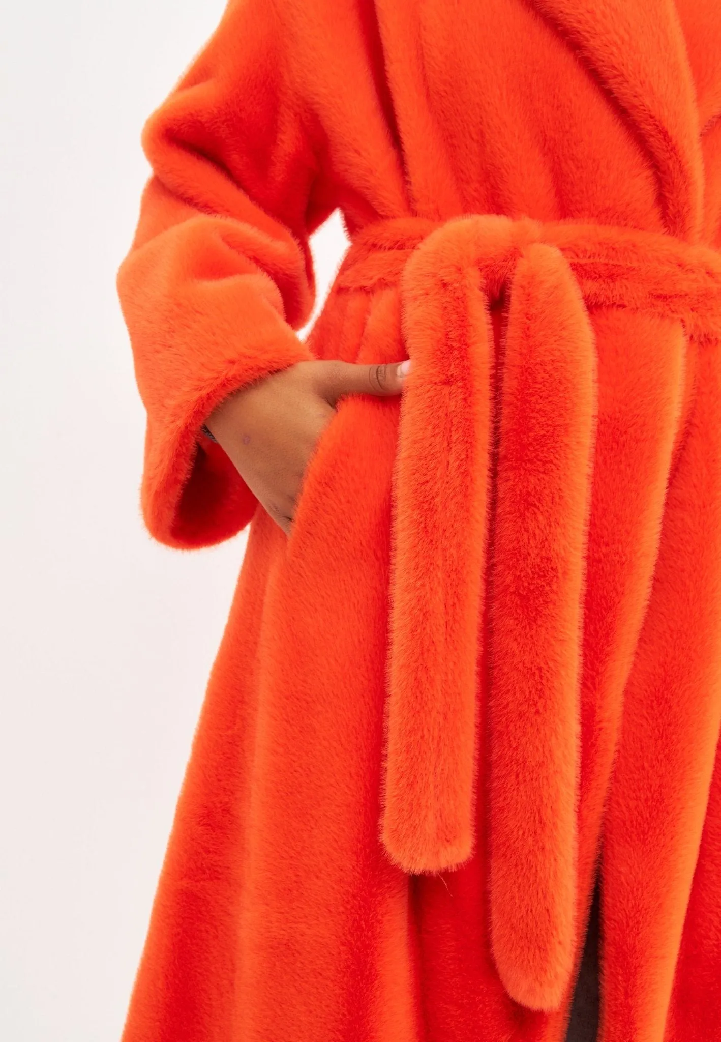 Faux Fur Long Winter Coat - Orange