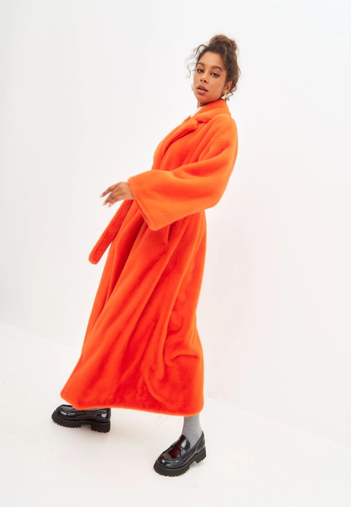 Faux Fur Long Winter Coat - Orange