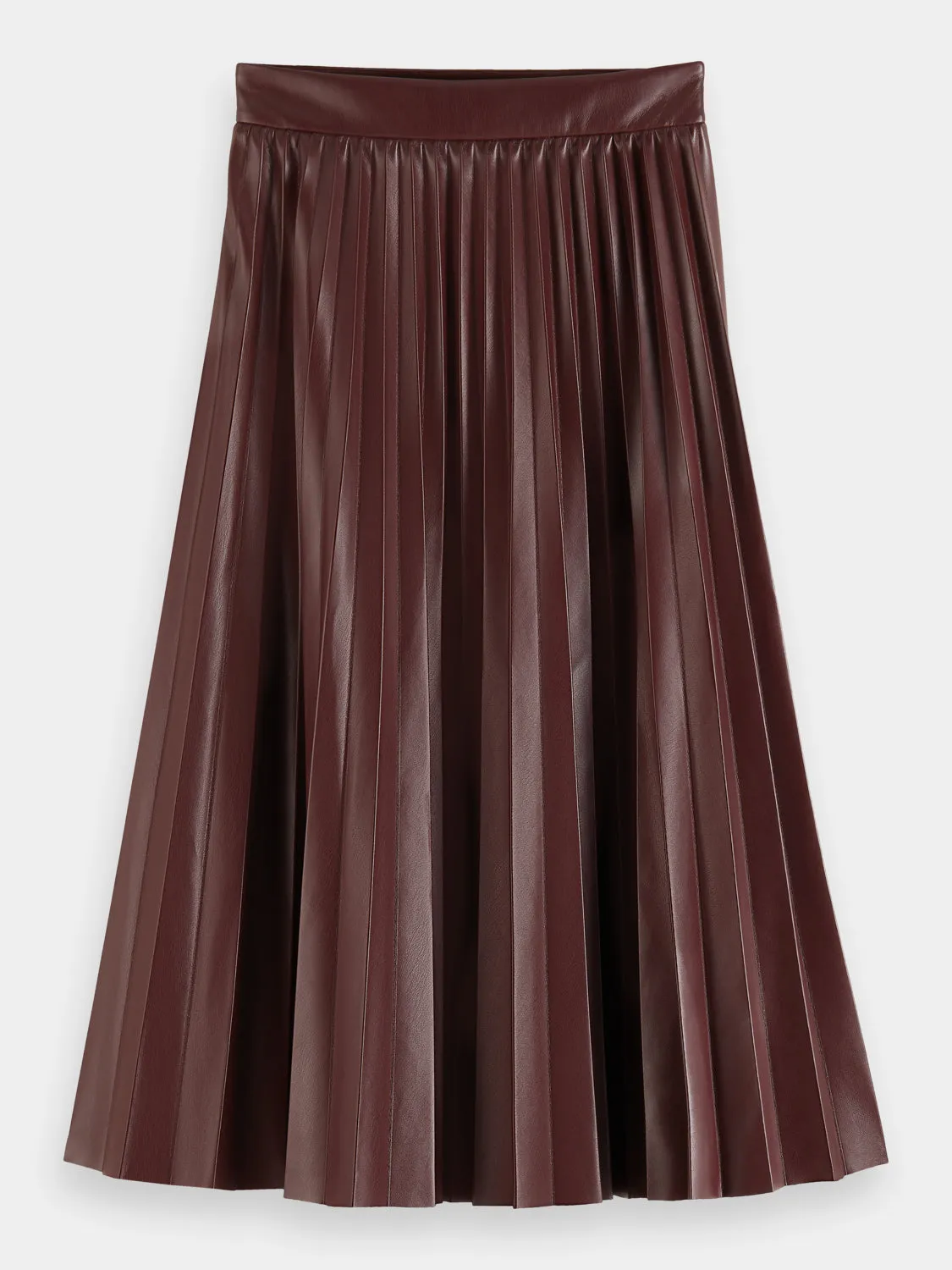 Faux leather pleated high-rise midi skirt