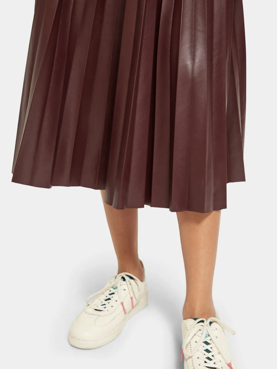 Faux leather pleated high-rise midi skirt