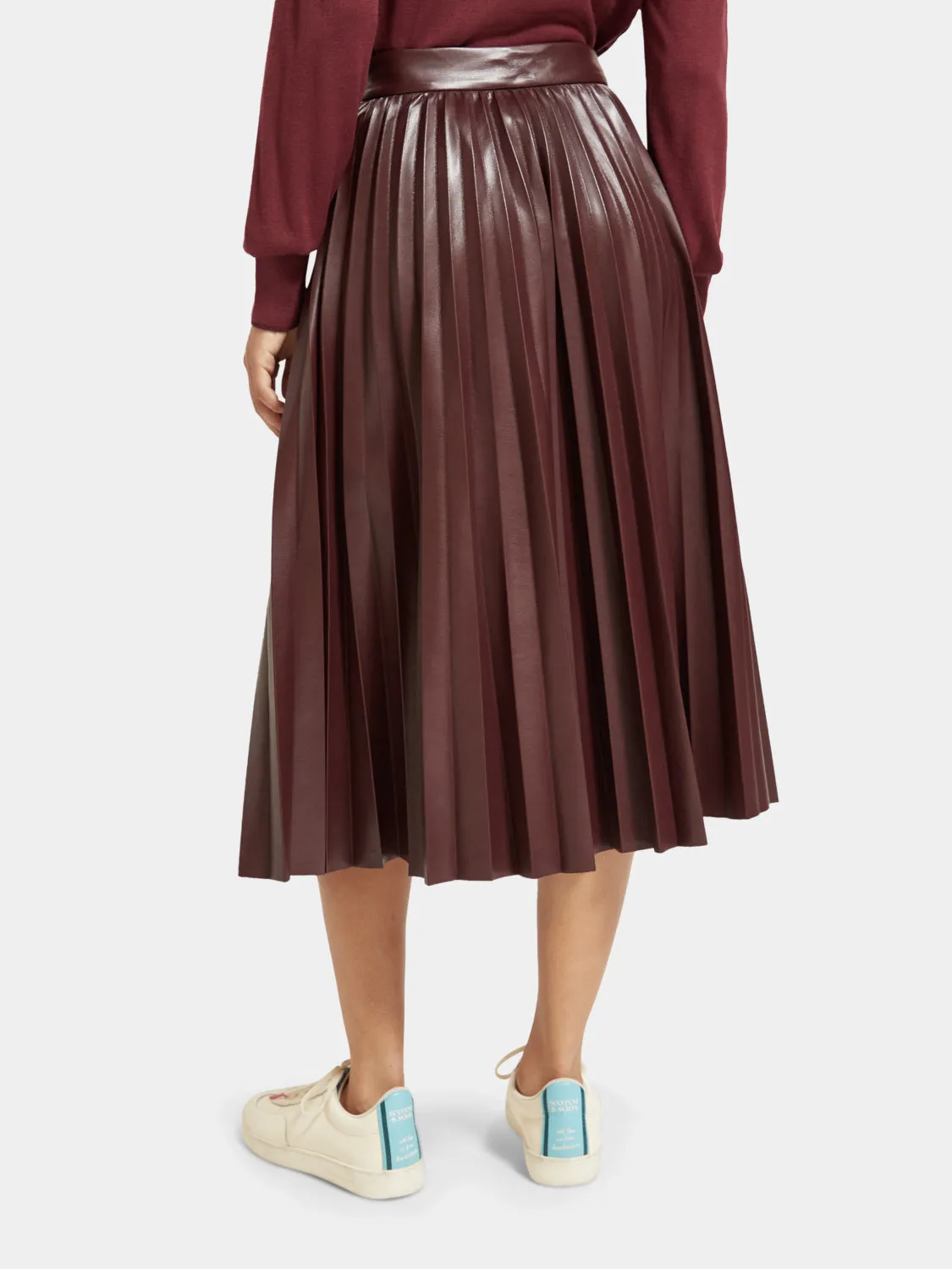 Faux leather pleated high-rise midi skirt