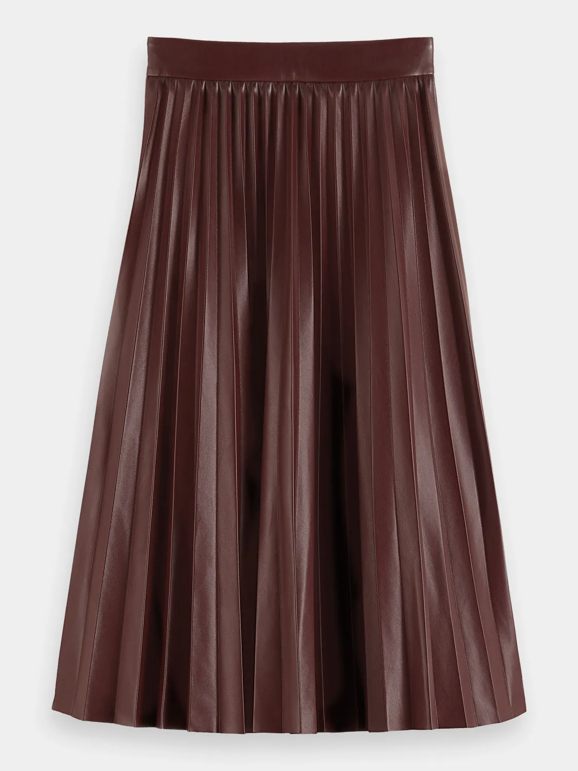 Faux leather pleated high-rise midi skirt