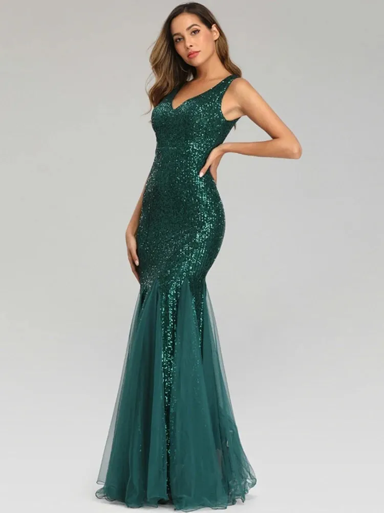 Formal Sleeveless Mermaid Dress With Long Shawl Evening Party Gowns