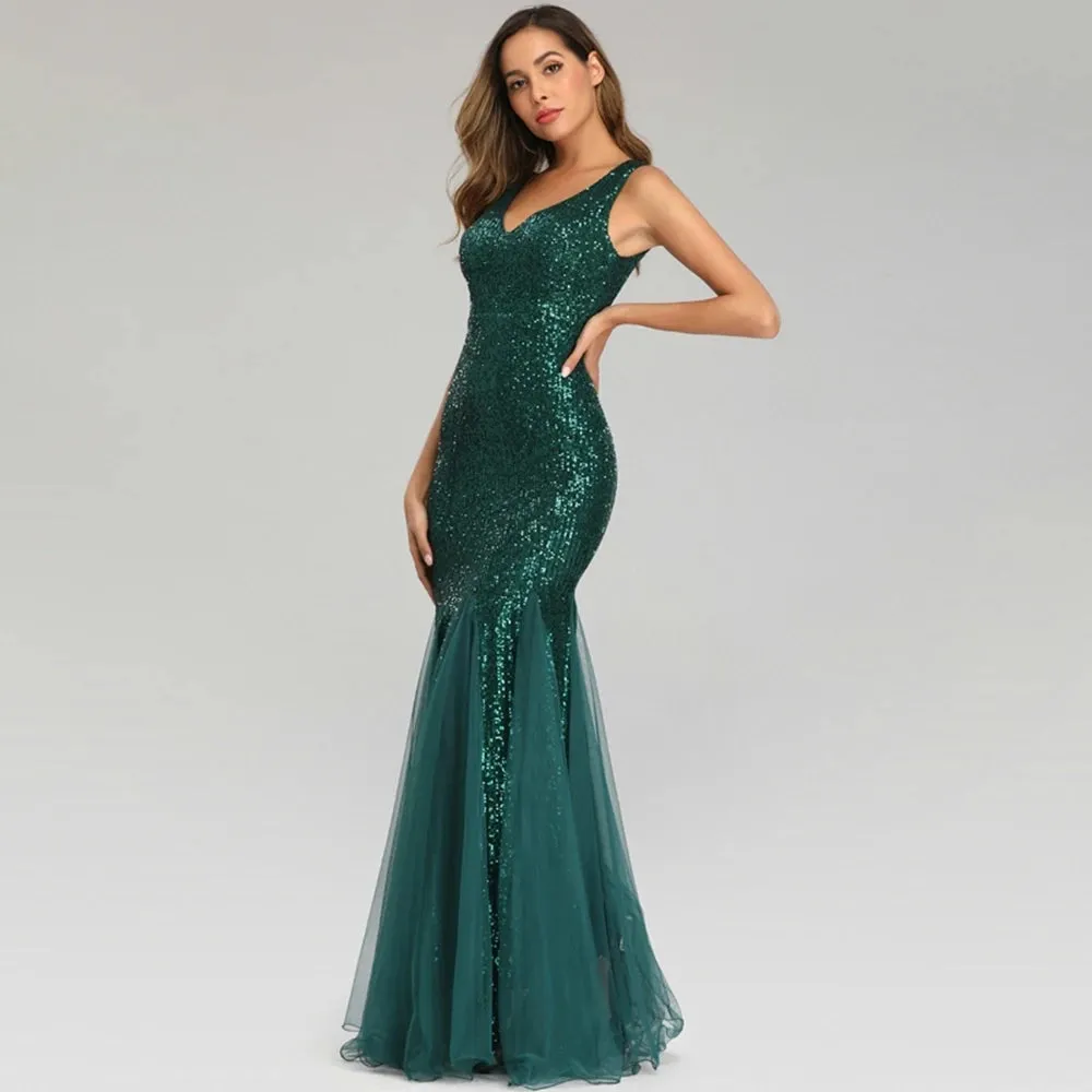 Formal Sleeveless Mermaid Dress With Long Shawl Evening Party Gowns