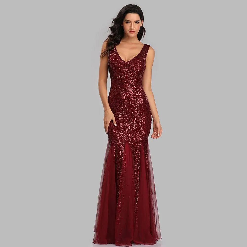 Formal Sleeveless Mermaid Dress With Long Shawl Evening Party Gowns