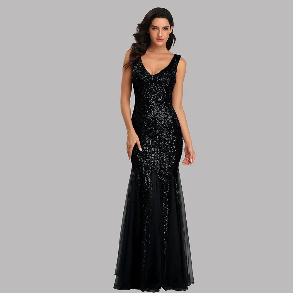 Formal Sleeveless Mermaid Dress With Long Shawl Evening Party Gowns