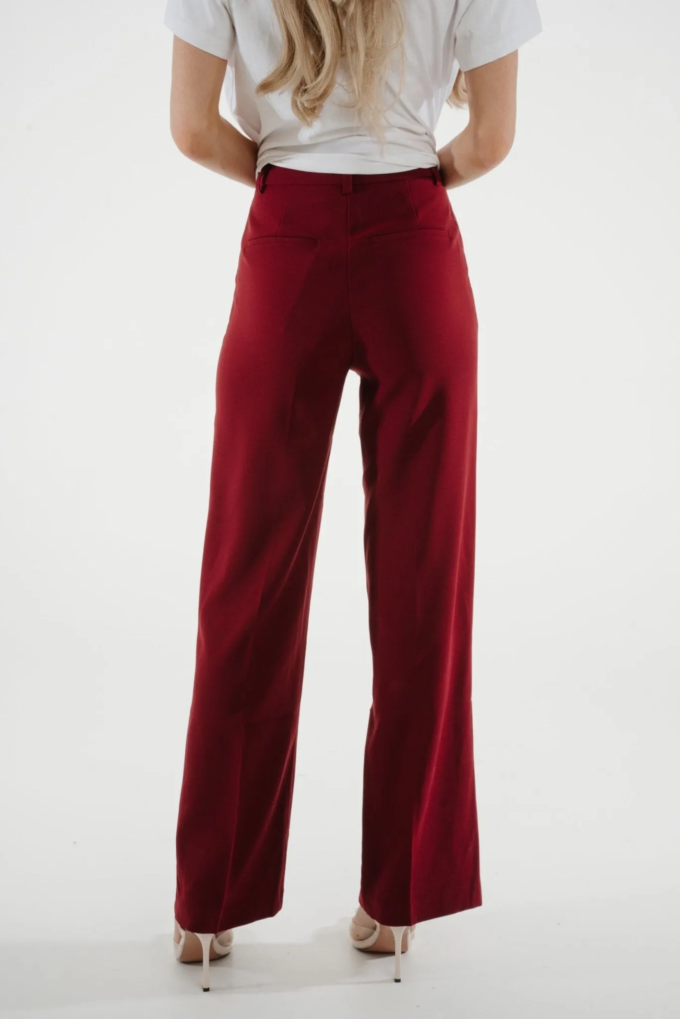 Freya Pleat Front Straight Leg Trouser In Wine