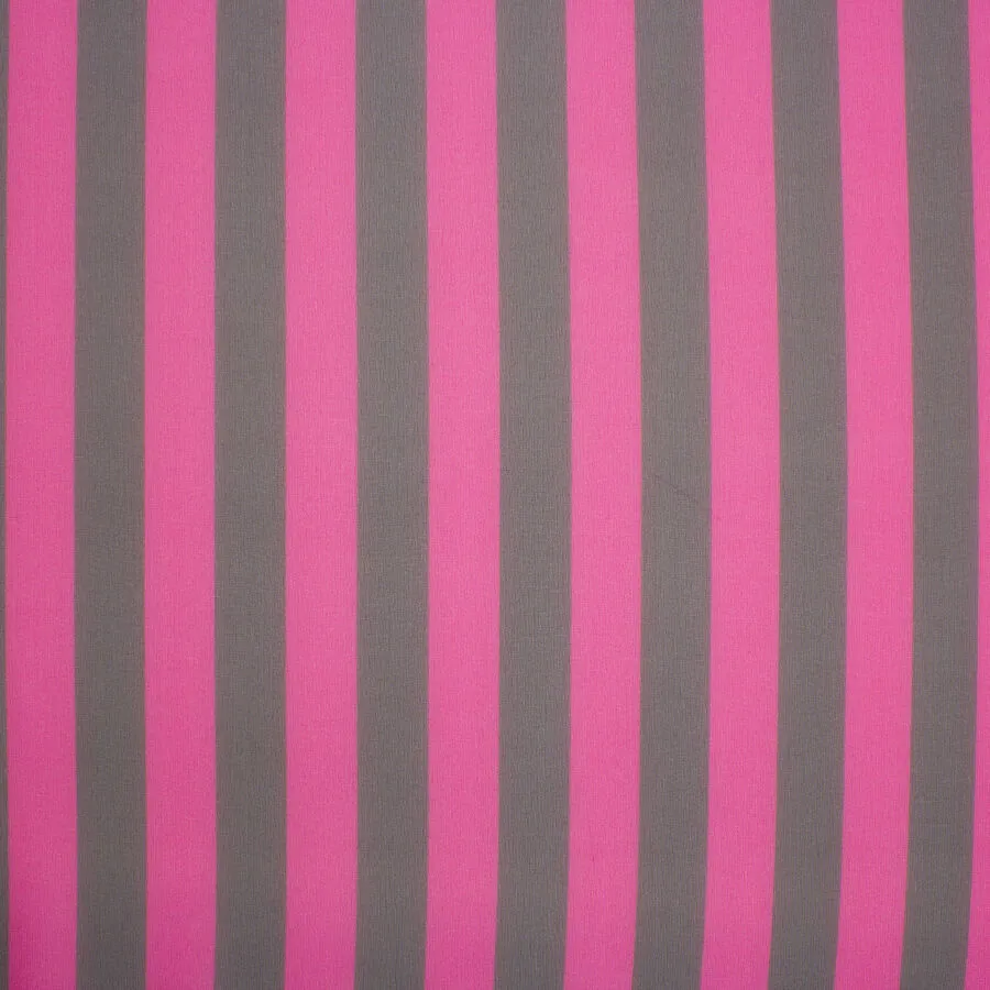 Fuchsia Pink & Black Wide Striped Silk Georgette