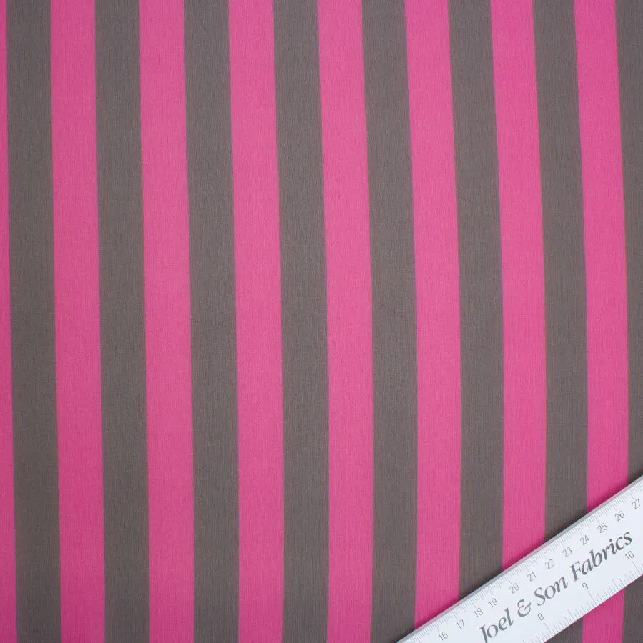 Fuchsia Pink & Black Wide Striped Silk Georgette