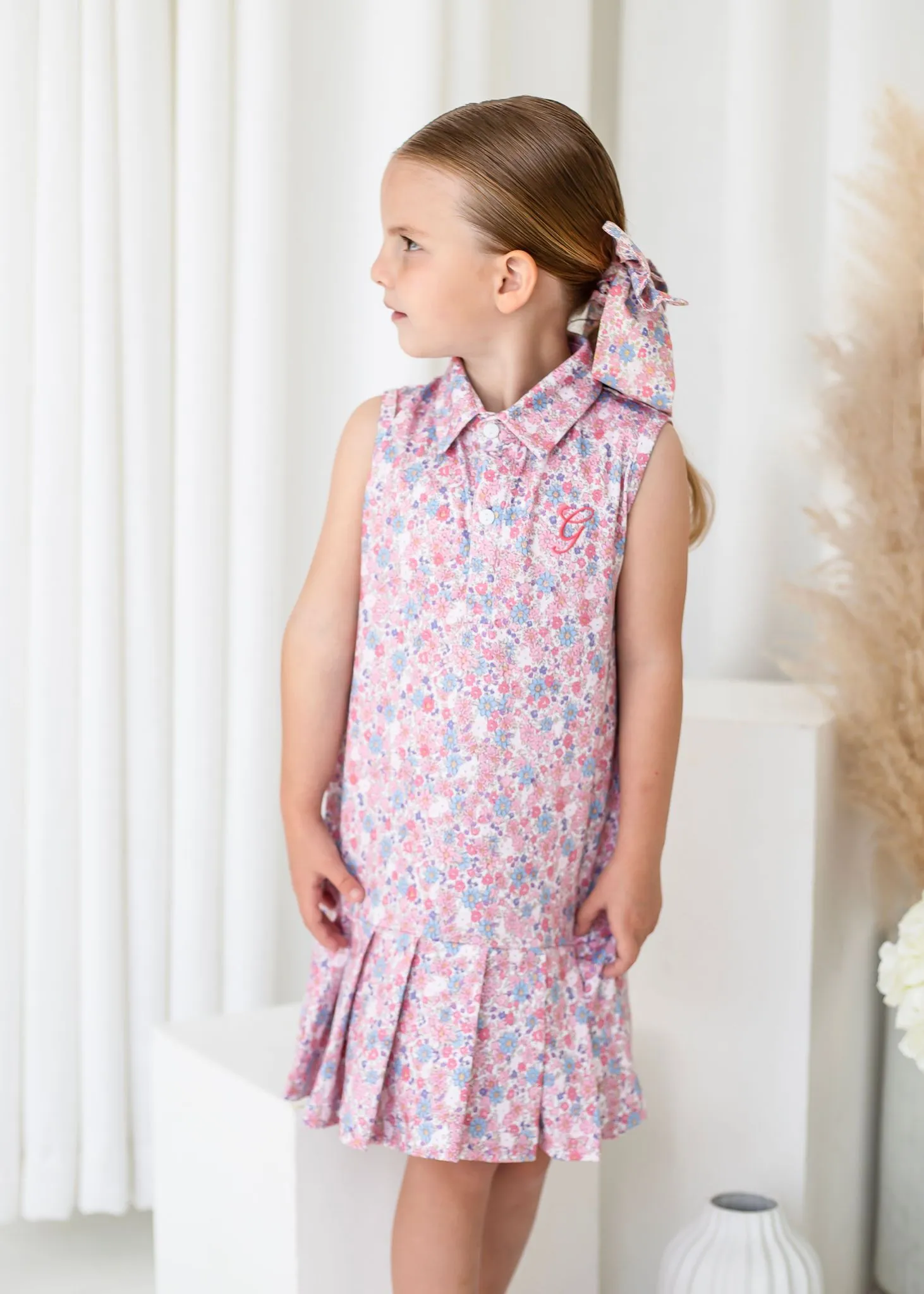 Girls Blue Ditsy Tennis Dress