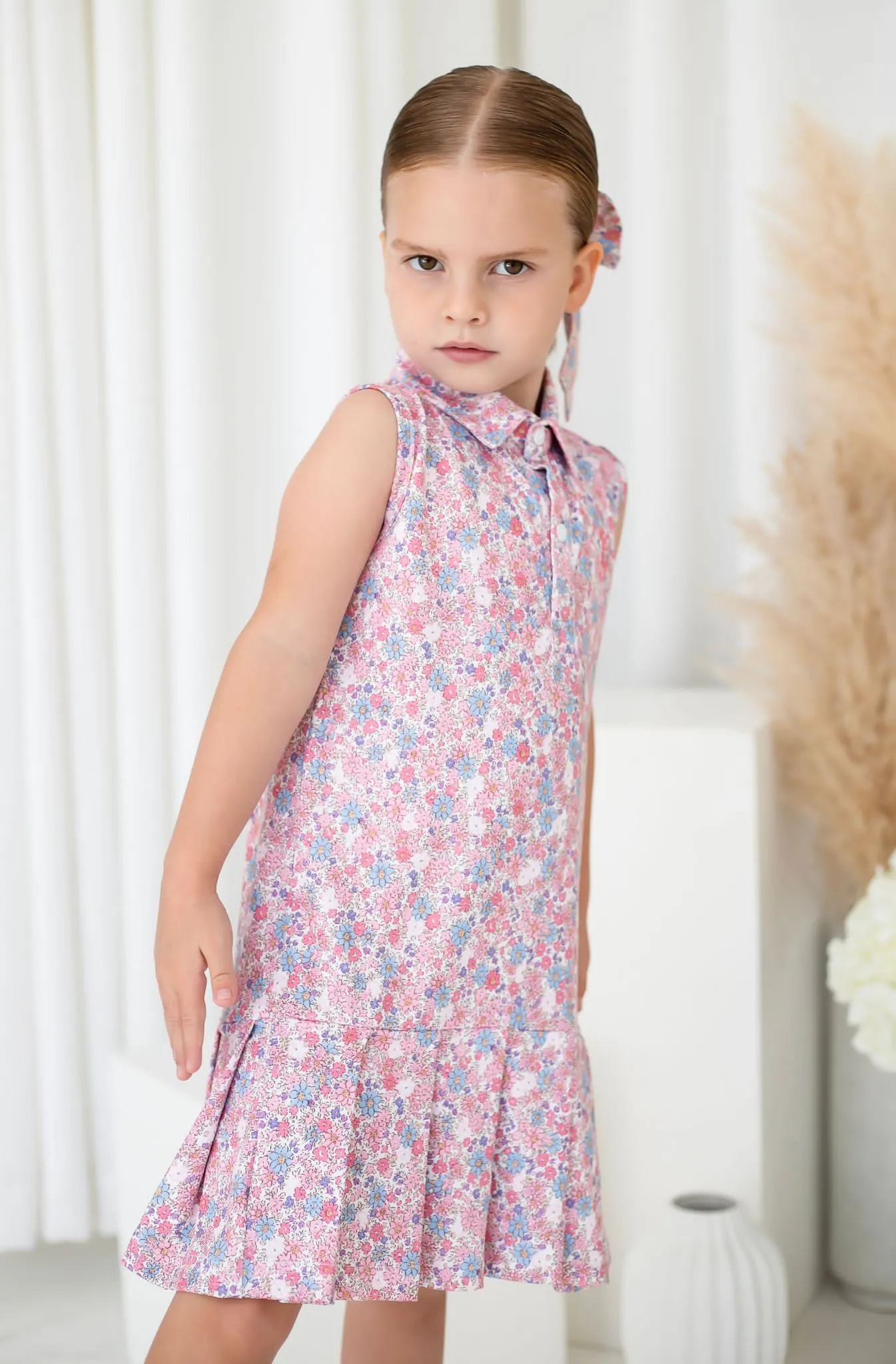 Girls Blue Ditsy Tennis Dress