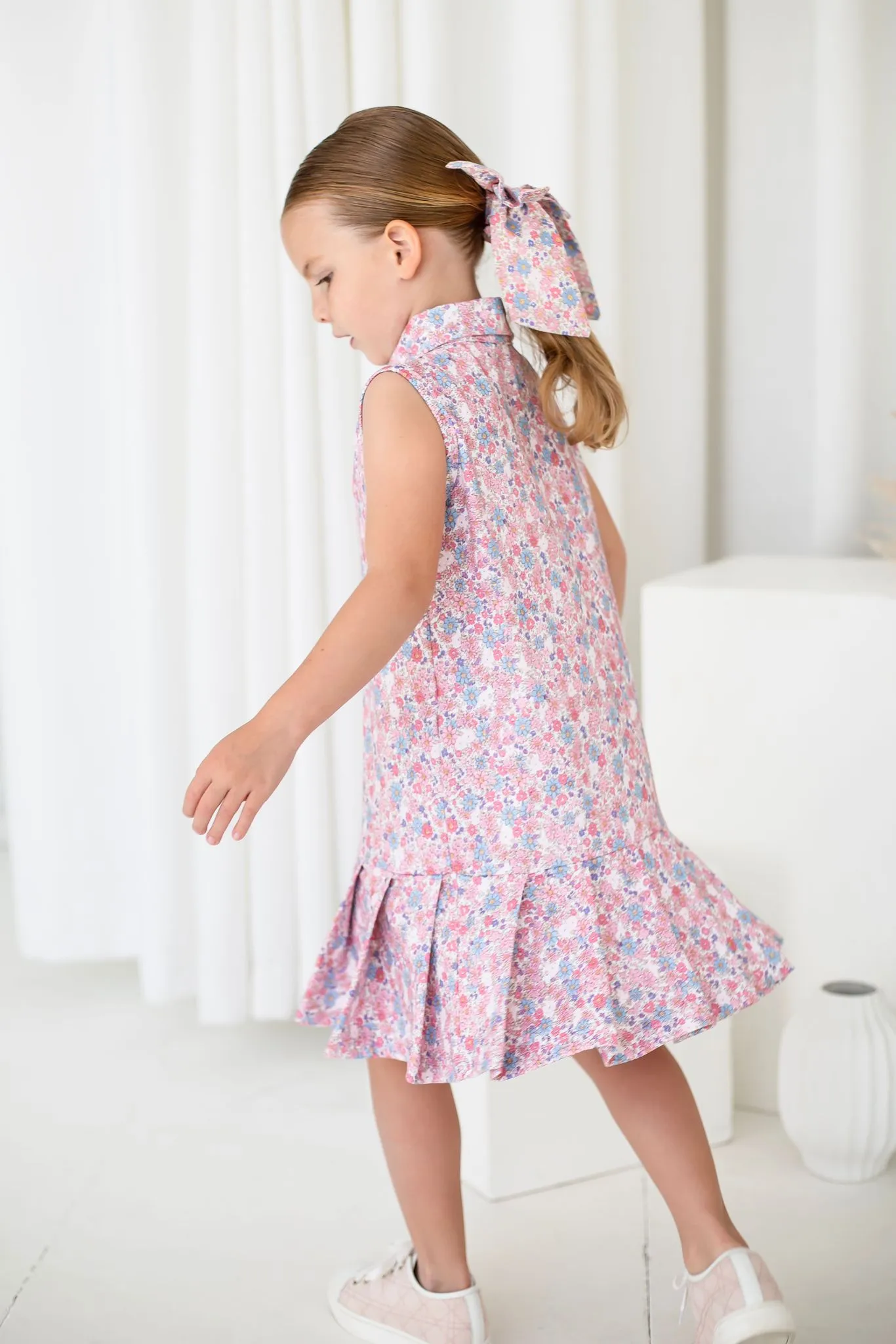 Girls Blue Ditsy Tennis Dress