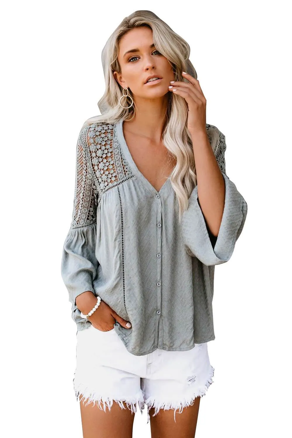 Gray The Du Jour Hollow Out Crochet Blouse