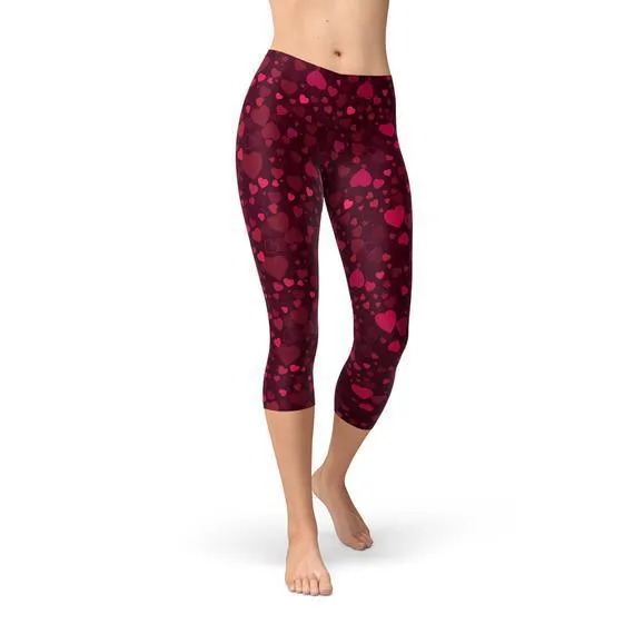 Hearts on Hearts Red Capri Leggings