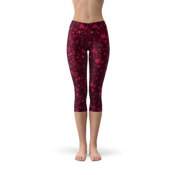 Hearts on Hearts Red Capri Leggings