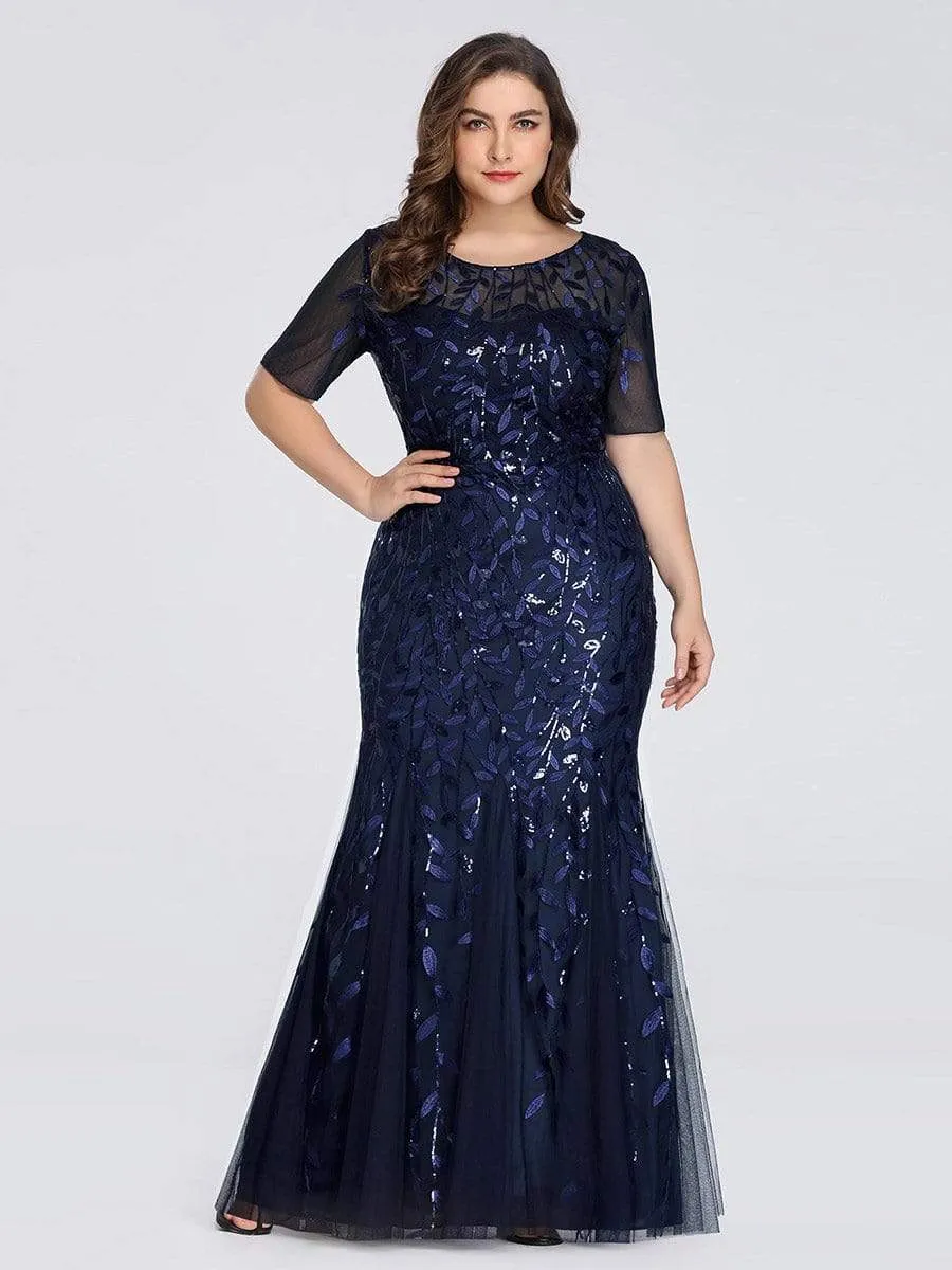 Ivy | Floral Sequin Maxi Fishtail Tulle Formal Evening Dress with Short Sleeve