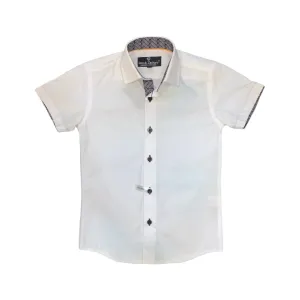 Kids formal Shirt Short Sleeve White Trims Black #5983