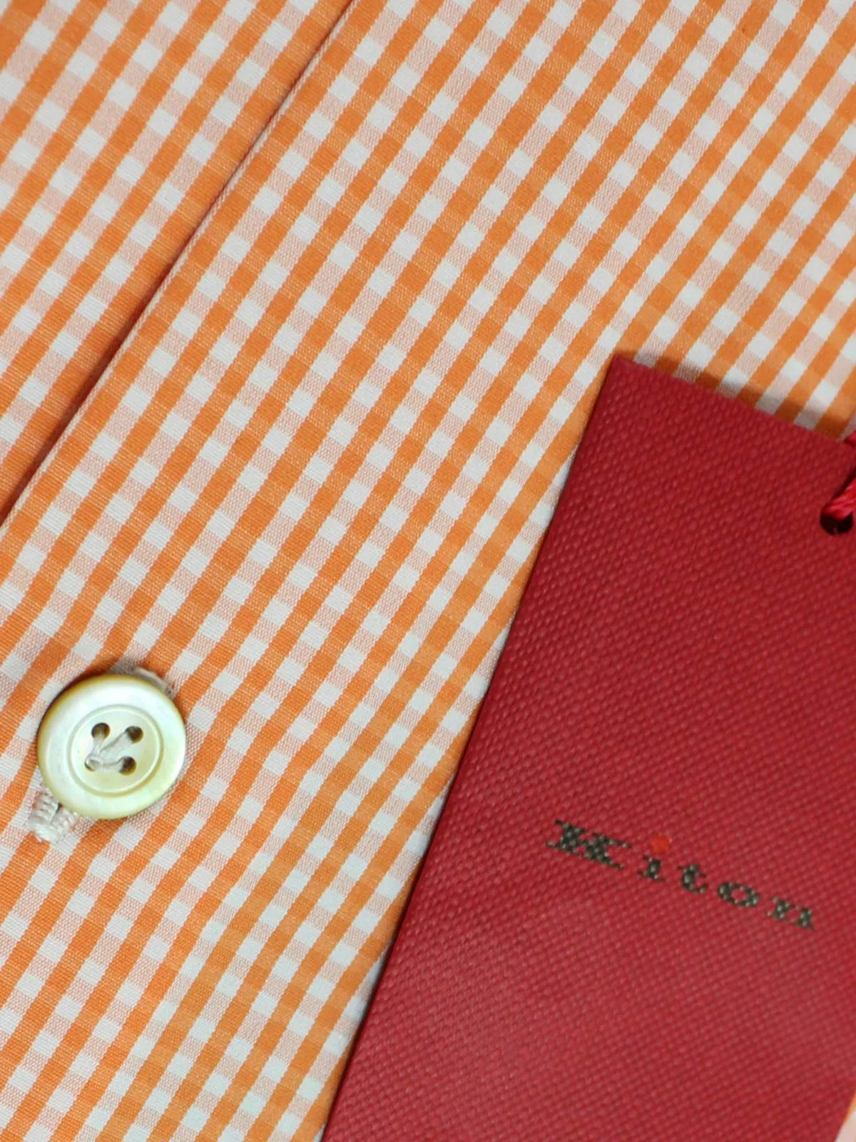 Kiton Short Sleeve Shirt White Orange Check 42 - 16 1/2 REDUCED - SALE