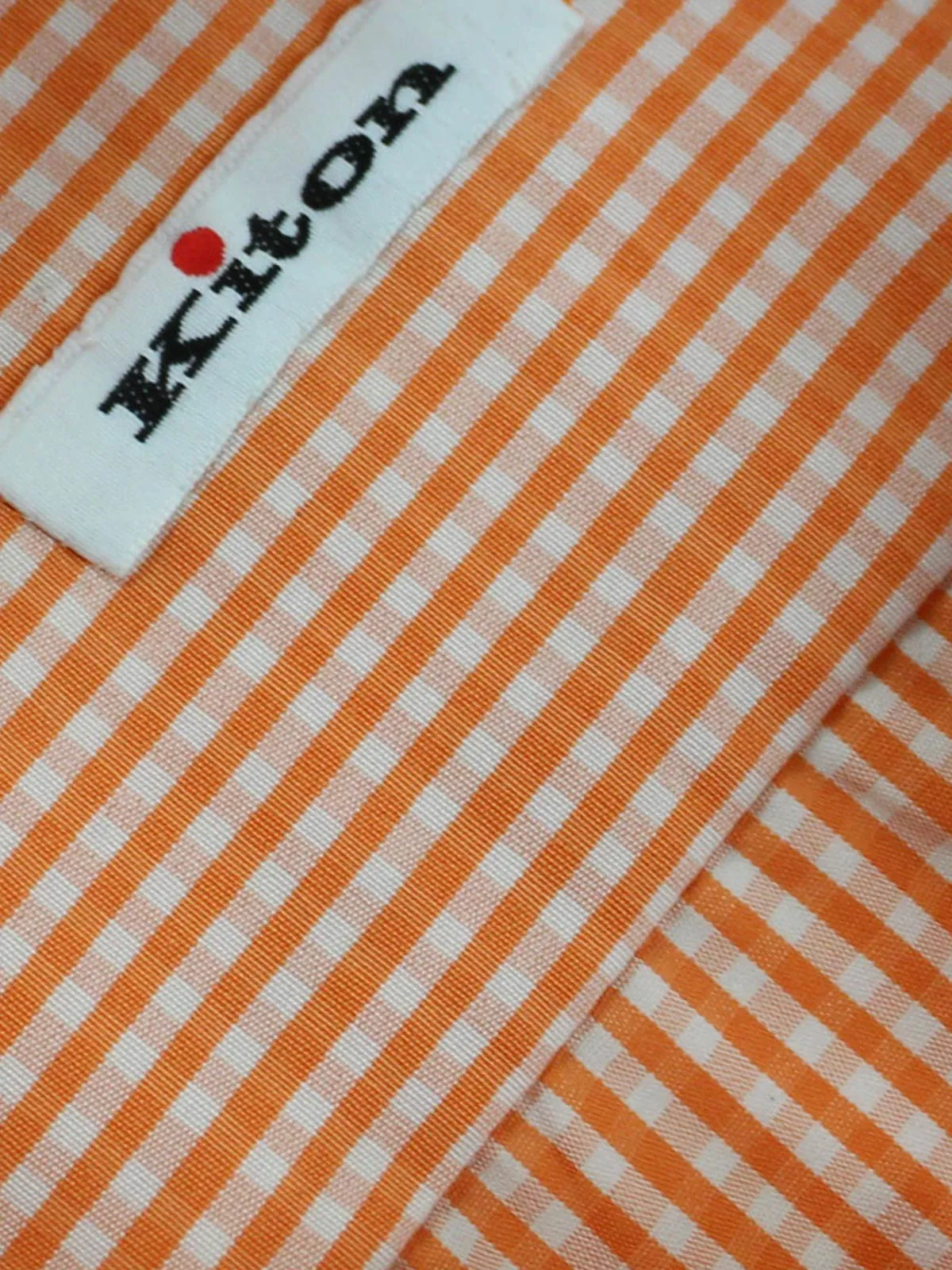 Kiton Short Sleeve Shirt White Orange Check 42 - 16 1/2 REDUCED - SALE