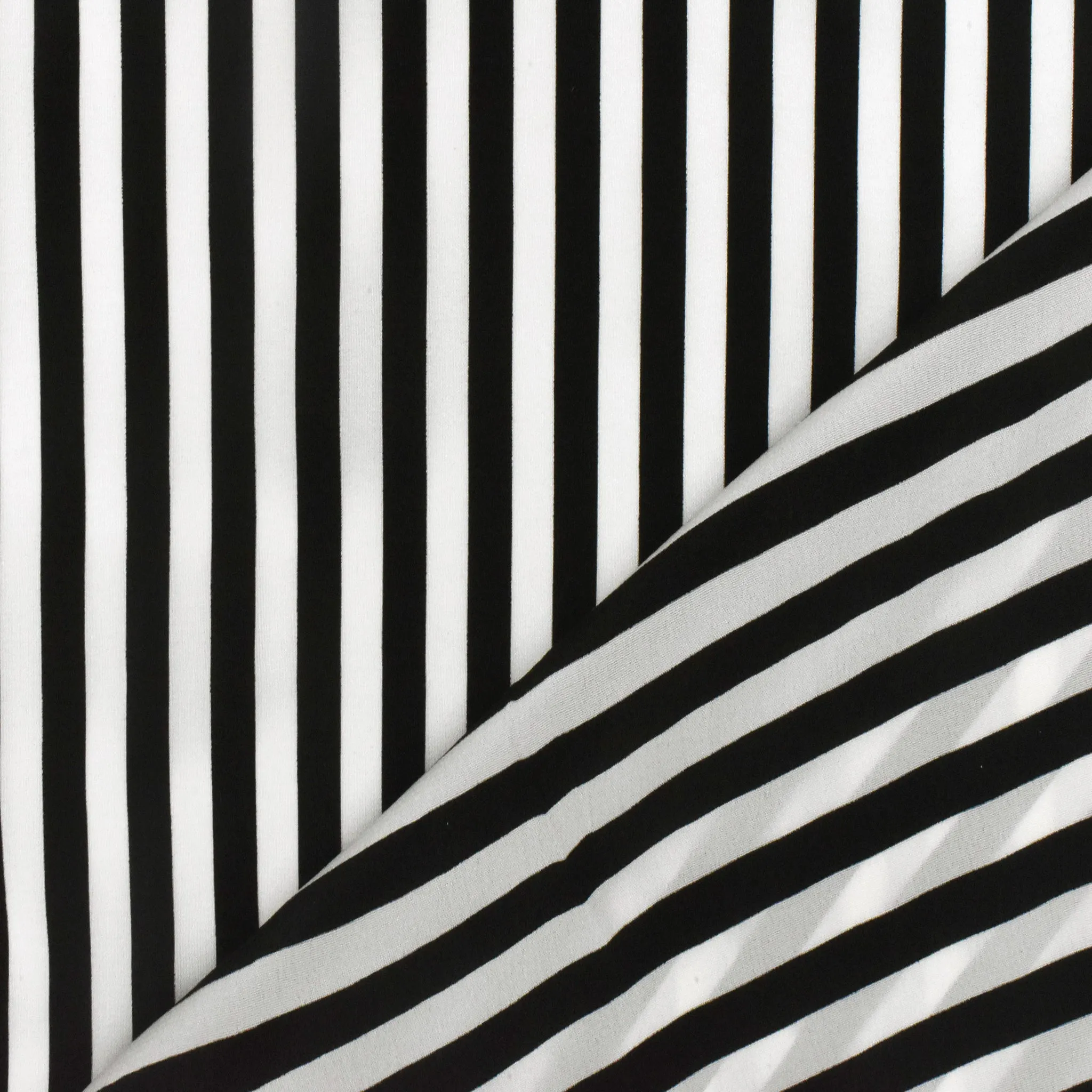 Light Ivory-Black Stripe Printed Silk Crepe De Chine Woven Fabric