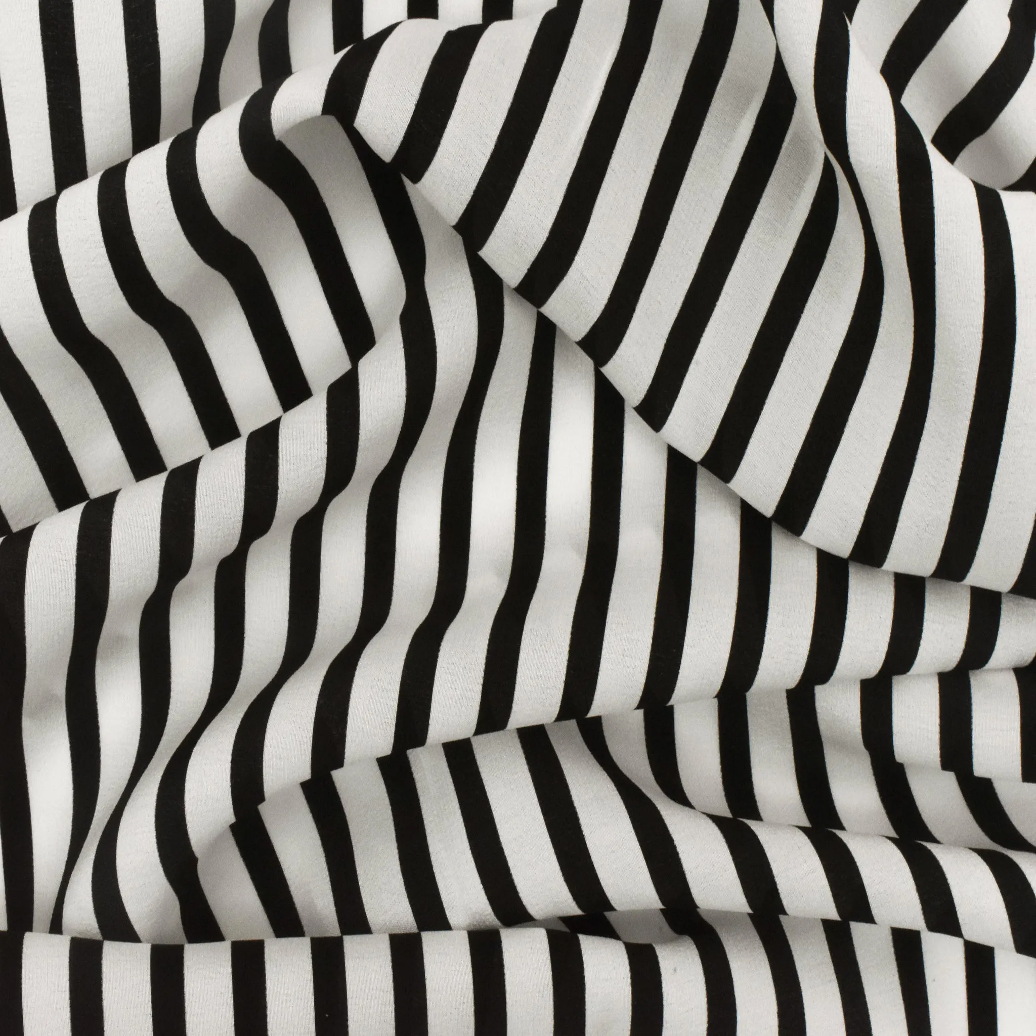 Light Ivory-Black Stripe Printed Silk Crepe De Chine Woven Fabric