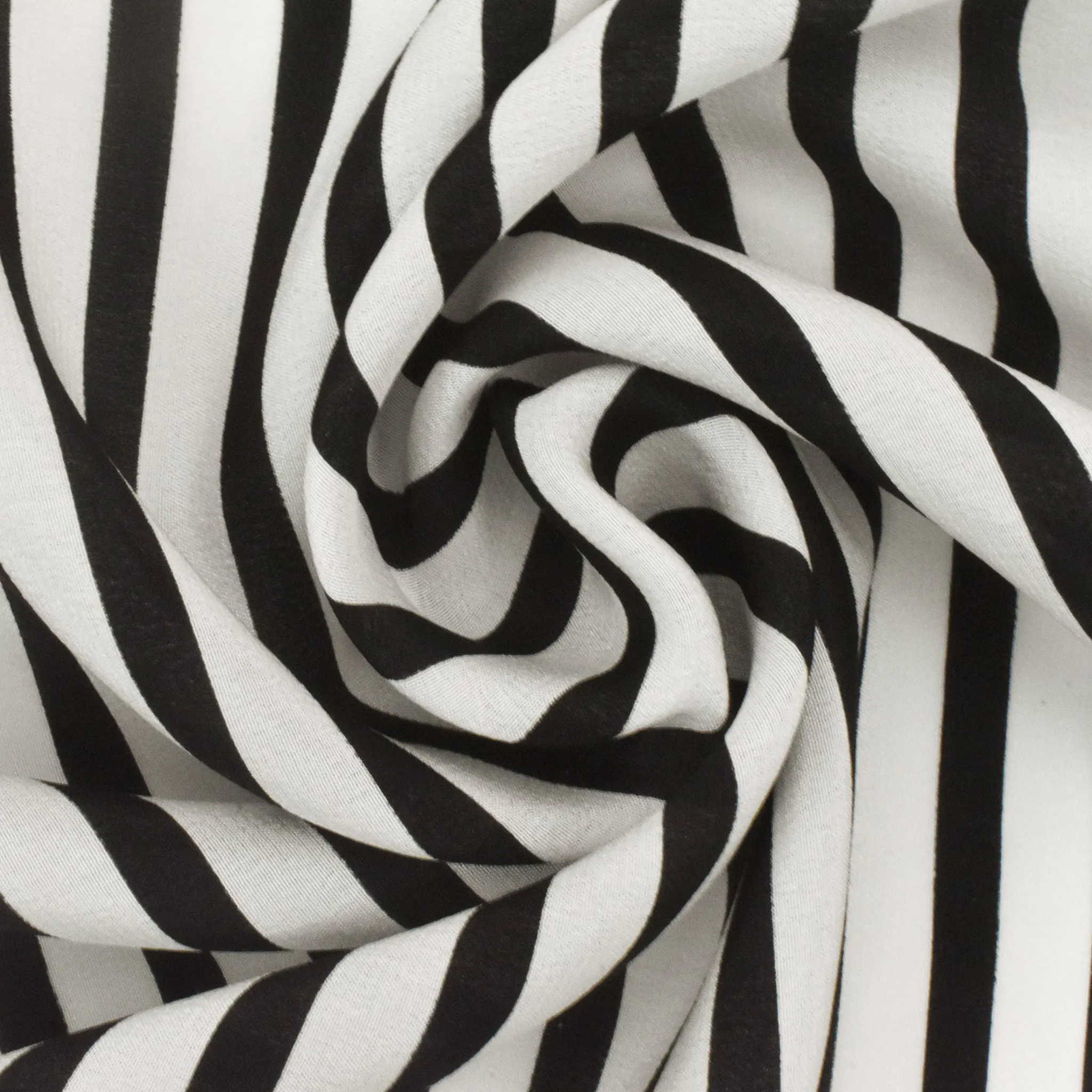 Light Ivory-Black Stripe Printed Silk Crepe De Chine Woven Fabric