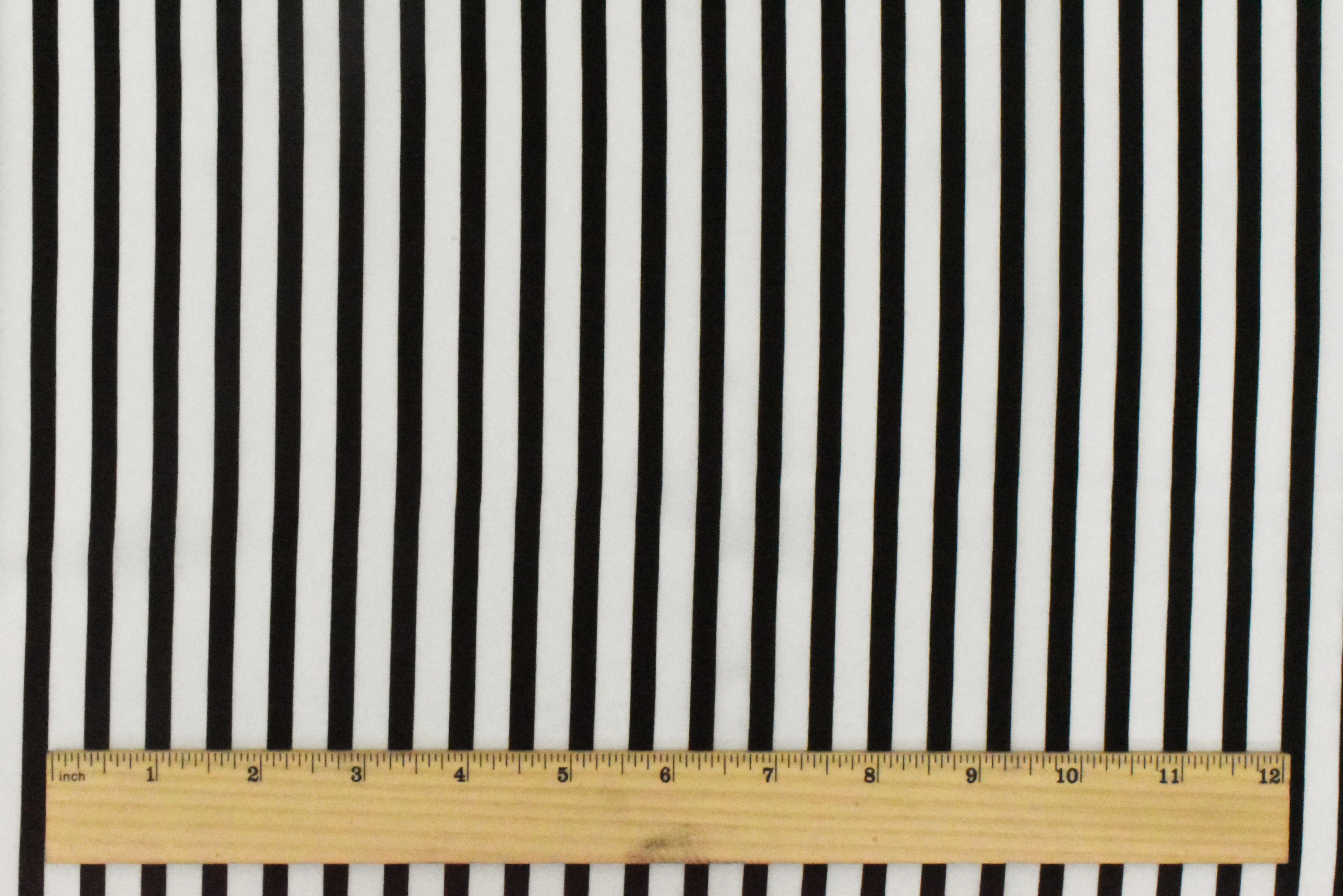 Light Ivory-Black Stripe Printed Silk Crepe De Chine Woven Fabric